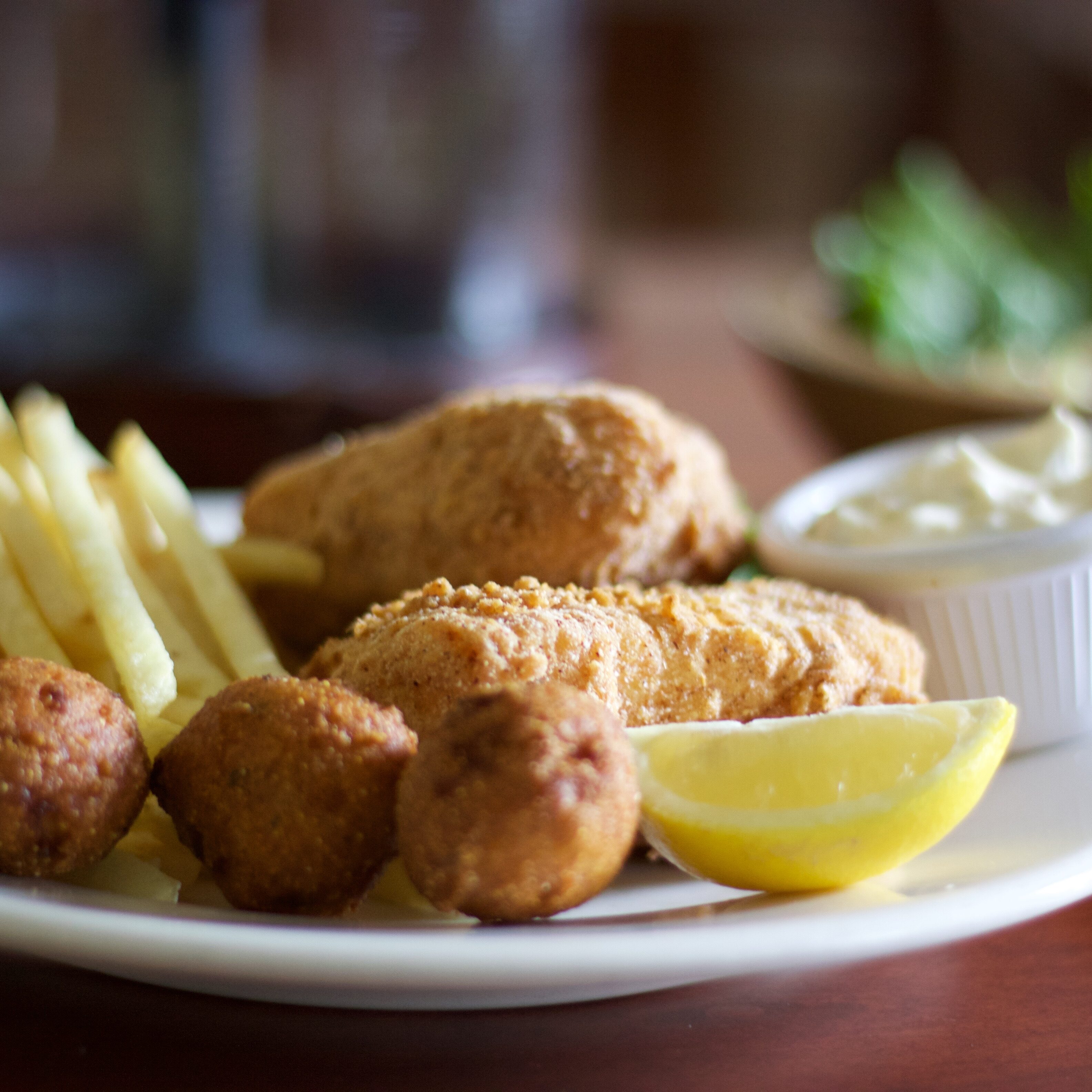 Fish Fry at Shaker Village, Fish, Hush Puppies, Fries, Lemon